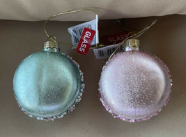 Ashland Green &amp; Pink Beaded Macaroon Glass Christmas Ornaments 2&quot; New - £15.95 GBP