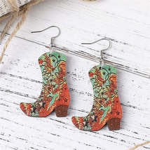 Red Wood &amp; Silver-Plated Star Cowgirl Boot Drop Earring - £11.00 GBP
