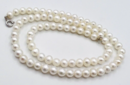 Vintage Sterling Silver 925 Genuine White Freshwater Pearl Necklace 18 in - £49.05 GBP