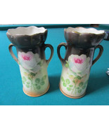 Pair Of Antique Urns 6&quot; Made In Czechoslovakia 5 1/2&quot; Black Top Orig [170e] - $74.25