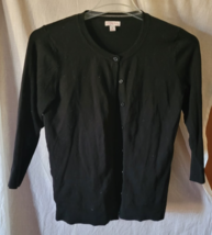 Women&#39;s Merona Button-Up Sweater Size Medium Solid Black Long Sleeve Warm - $18.99