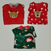 NWT 3 Pairs Christmas Footie Pajamas Lot Newborn NB Red Reindeer Santa Carter&#39;s - £23.42 GBP