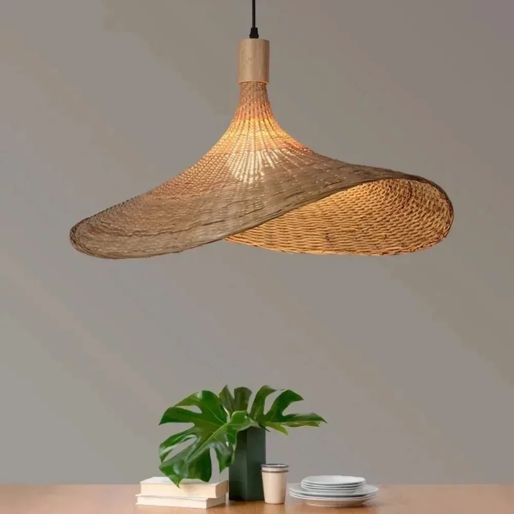 Retro Chinese Style Creative Straw Hat Chandelier Bamboo Pendant Lamp Te... - £35.18 GBP+