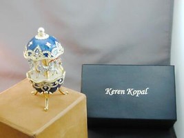 HTF Keren Kopal 2011 Blue Wind Up Horse Carousel Faberge Egg Music Box NIB - $250.00