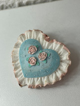 Heart Shape Rose Brooch with Ruffles Cottagecore Flower Pin Shabby Chic - $24.74
