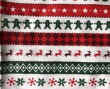 Red and green Christmas Stripe Motif  Cotton Fat Quarter Snowflake Reindeer - $11.88