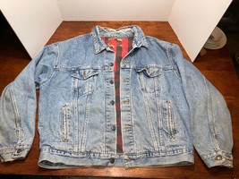 XL Vtg Mens Levis Denim Jean Blanket flannel Plaid Lined  Coat Jacket Distressed - £59.94 GBP