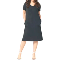 LOGO Principles by Lori Goldstein Knit V-Neck Dress - BLACK, SMALL - £24.07 GBP