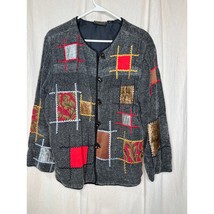 90s Julia Kim Patchwork Red Gold Textured Velvet Lagenlook Art To Wear J... - $28.00