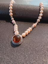 Sterling Silver, Amber and Freshwater Pearl Necklace - £116.26 GBP