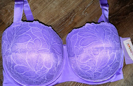 Joyspun ~ Womens Balconette Bra Lightly Padded Purple Floral Lace ~ 46DD - £15.28 GBP