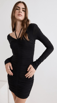 A.L.C. ALC Womens Medium Ruched Mini Dress Black Long Sleeve Halter $495... - $280.46