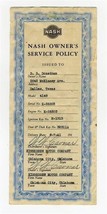 1941 NASH Automobile Owner&#39;s Service Policy Model 4149 - $17.80
