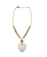 Mother of Pearl Heart Glass Beaded Pendant Necklace Womens Costume Jewelry - $33.06 CAD
