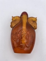 Vintage Dragon Parfum Snuff Bouteille Marron Amber Sculpté - £50.40 GBP