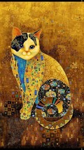 23.5&quot; X 44&quot; Panel Cleo Metallic Cat Kitten Gold Cotton Fabric D478.66 - £12.74 GBP