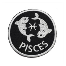 Pisces Zodiac Embroidered Iron On Patch 2.9&quot; Choose Iron On or Hook &amp; Loop - $6.17