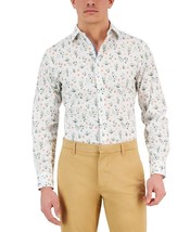 Bar III Men&#39;s Slim-Fit Cactus-Print Dress Shirt White Olive-Medium 15-15.5 - £15.76 GBP