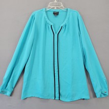 Liz Claiborne Women Shirt Size M Blue Bold Teal Preppy Long Sleeve Sheer V-Neck - £9.24 GBP