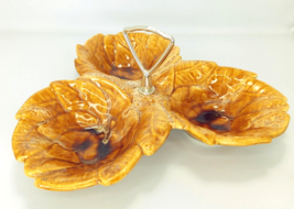 Vintage California USA 724 Candy /Nut Dish Leaf Motif Divided 3 Section Handle  - £14.33 GBP