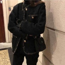 N tweed black jackets fall women s wool blend short coat korean fashion casual jaquetas thumb200