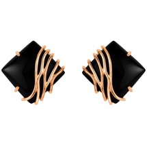 Sterling Silver Rose Tone Black Onyx Wave Earrings - £68.14 GBP