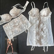 Victoria&#39;s Secret 34A Bh Set + 34B Strumpfhalter Slip Sexy Seduction Silber - £168.30 GBP