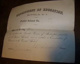 1879 Buffalo Ny Dept Education School Teachers Certificate Arthur Benedict - £7.94 GBP