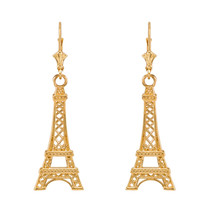 10k Solid Yellow Gold Paris Eiffel Tower France Souvenir Leverback Earrings - £215.69 GBP