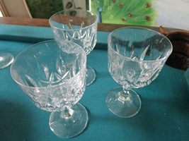 Depression Glass Hexagon Base 3 Wine GOBLETS 6 Champagne Etch Garlands P... - £56.84 GBP