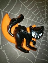 Vintage Halloween Black Cat In Moon Cake Topper Thin Plastic 4&quot; NOS H1 - $8.99