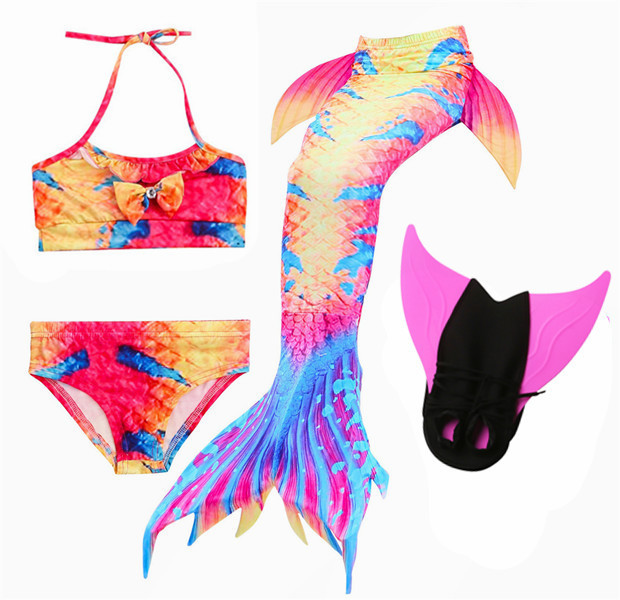 HOT! Kids Mermaid Tail With Monofin Fancy Girls Swimsuit Bikini Costume