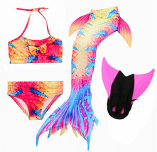 HOT! Kids Mermaid Tail With Monofin Fancy Girls Swimsuit Bikini Costume - £26.31 GBP