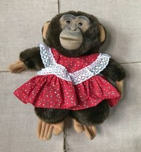 Vintage Squeaker Plush Chimpanzee Hand Puppet In Dress Stuffed Animal Realistic - £22.20 GBP