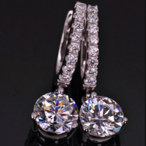 2Ct Round Simulated Diamond 14K White Gold Plated Drop Dangle Leverback Earrings - £68.41 GBP