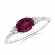 ANGARA 7x5mm Natural Rhodolite Ring with Trio Diamonds in Sterling Silver - £270.04 GBP+