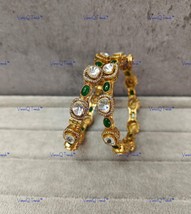 VeronuiQ Trends-Latest Design Gold Plated Emerald Green Stone and Polki Bangles - £102.26 GBP