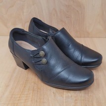 Clarks Womens Clogs Size 7.5 black Leather Side Zip Casual Shoes 22545 - $31.87