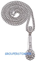 Microphone Necklace Rhinestone Pendant with Cuban Link Chain Mic DJ - $25.25