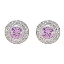 comely Pink CZ 925 Sterling Silver Pink Earring genuine Designer CA gift - £25.74 GBP