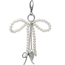 Pearl Silver Bow Heart Keychain Bag Charm - $14.85