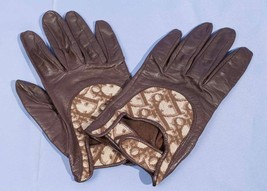 Christian Dior Size 7-1/2 Brown Monogram Leather Canvas Driving Gloves - £226.22 GBP