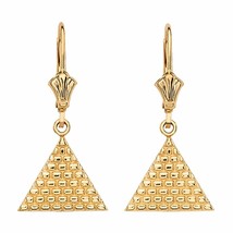 10k Real Yellow Gold Egyptian Pyramid Triangle Dangle Drop Cleverback Earrings - £144.57 GBP