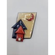 Vintage House Pin By Lucinda Red Moon Blue House Pin Brooch - €11,96 EUR