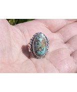 VINTAGE OLD NATIVE AMERICAN NAVAJO BLUE TURQUOISE RING STERLING SILVER S... - $1,855.64 MXN