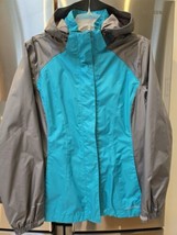 Eddie Bauer WeatherEdge Rain Jacket Women&#39;s Size  L Teal Gray Zip Front Hooded  - £29.75 GBP