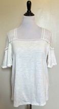 Suzanne Betro Weekend Top Sz Large White Lace Square Neck Flutter Sleeve Womens - £18.79 GBP