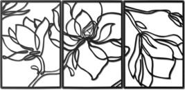 3 Panels Metal Flowers Wall Decor Modern Abstract Nature Floral Line Sculpture M - £39.59 GBP