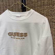 Vintage Guess Sweater Womens Extra Large White USA Made Crewneck Pullover 90s - £15.85 GBP
