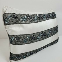 Vintage HIPPIE Sequin Shiny Beaded Throw Pillow 16x11&quot; Gray Silver - £14.28 GBP